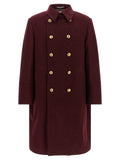 Brunello Cucinelli Double-Breasted Cashmere Coat — burgundy