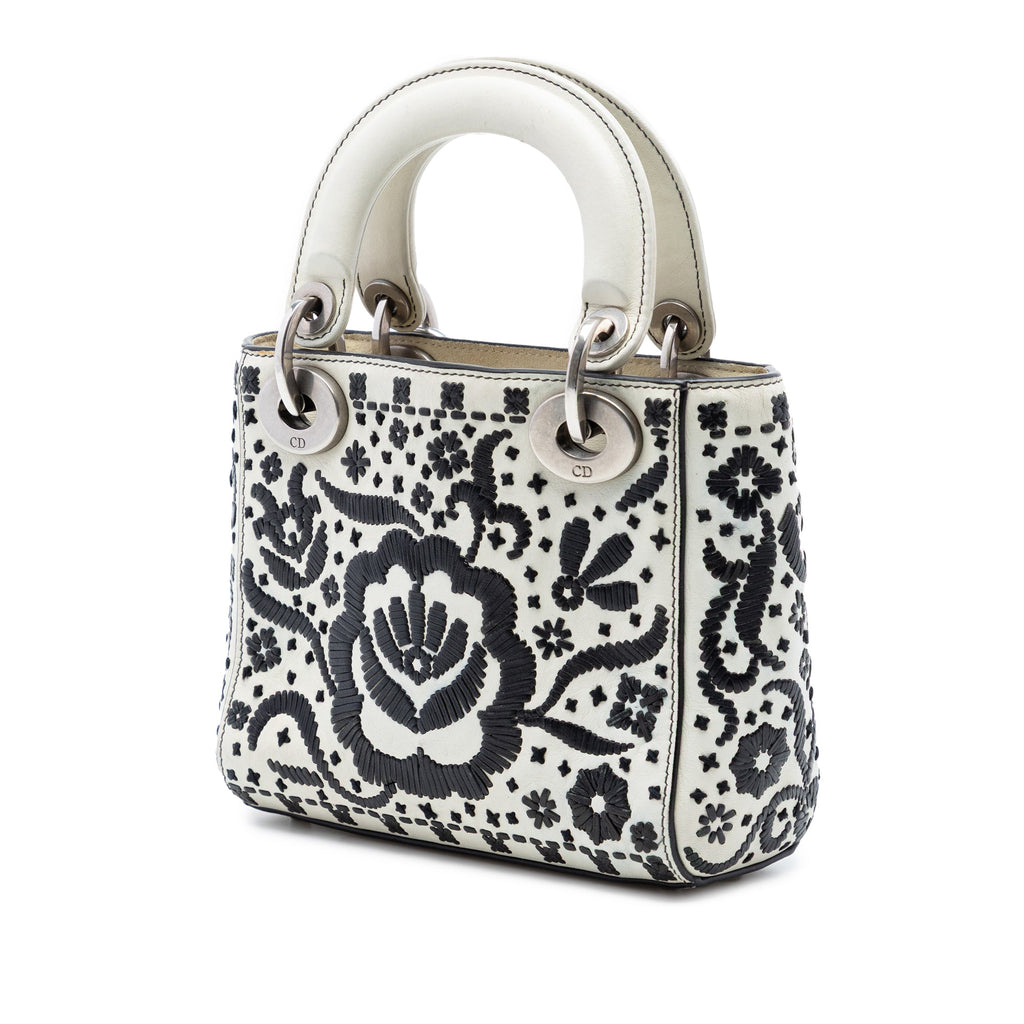 Mini Calfskin Flower Embroidered Lady Dior