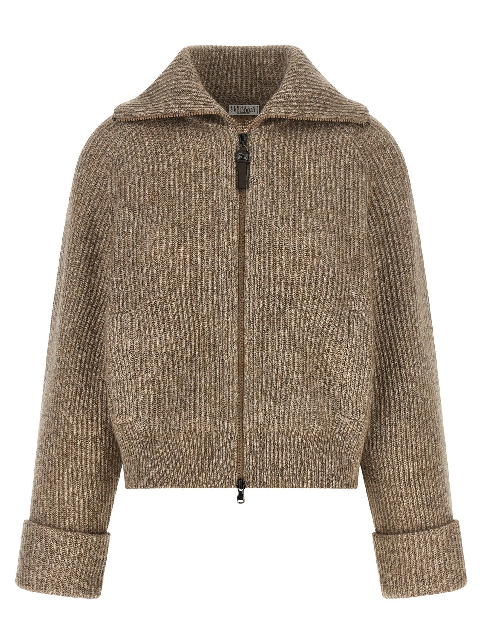 Brunello Cucinelli Cashmere and Vicuña Knit Cardigan — Beige