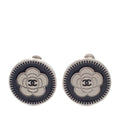 CC Silver Plated Enamel Camellia Clip On Earrings