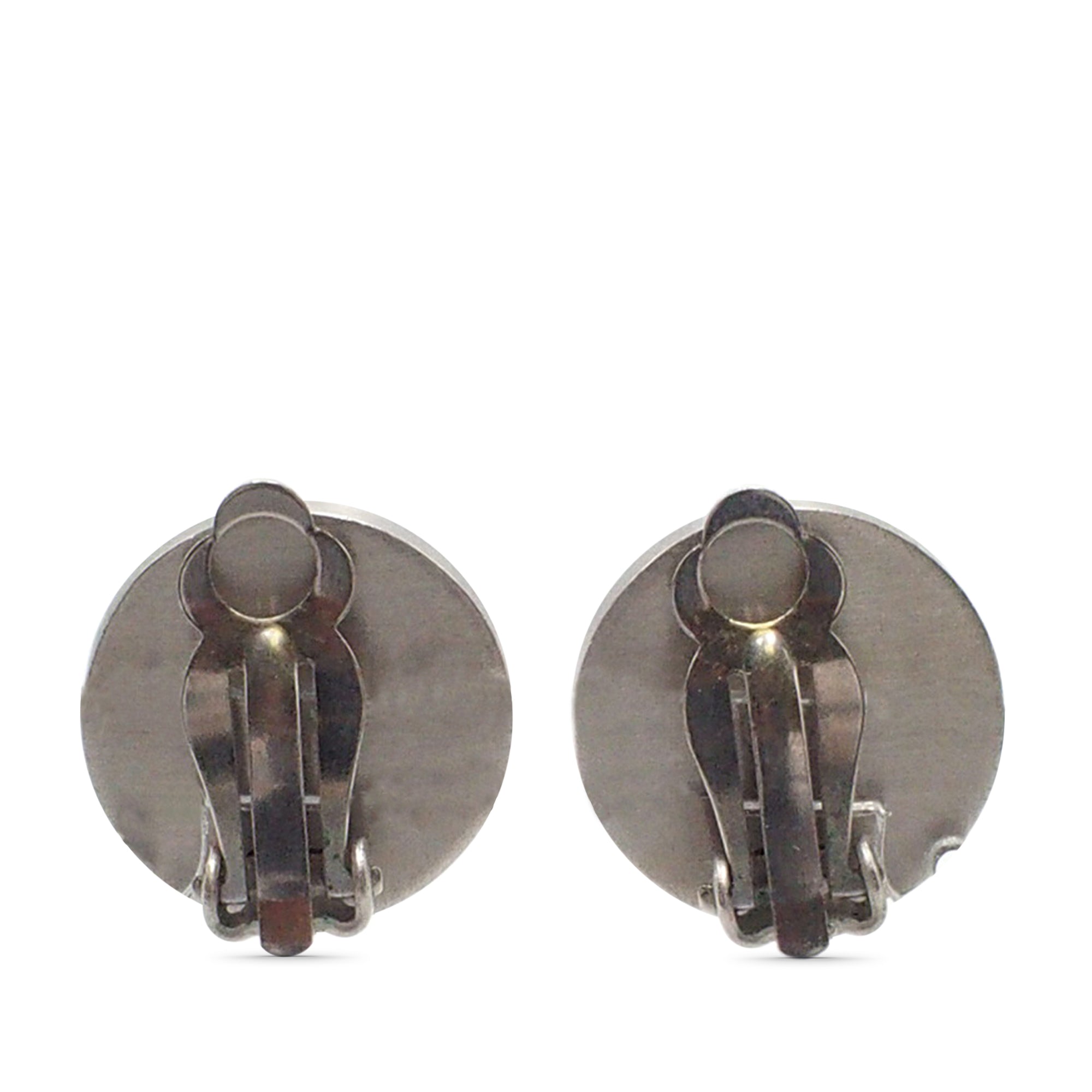 CC Silver Plated Enamel Camellia Clip On Earrings