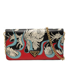 Saffiano Floral Flame Print Wallet on Chain