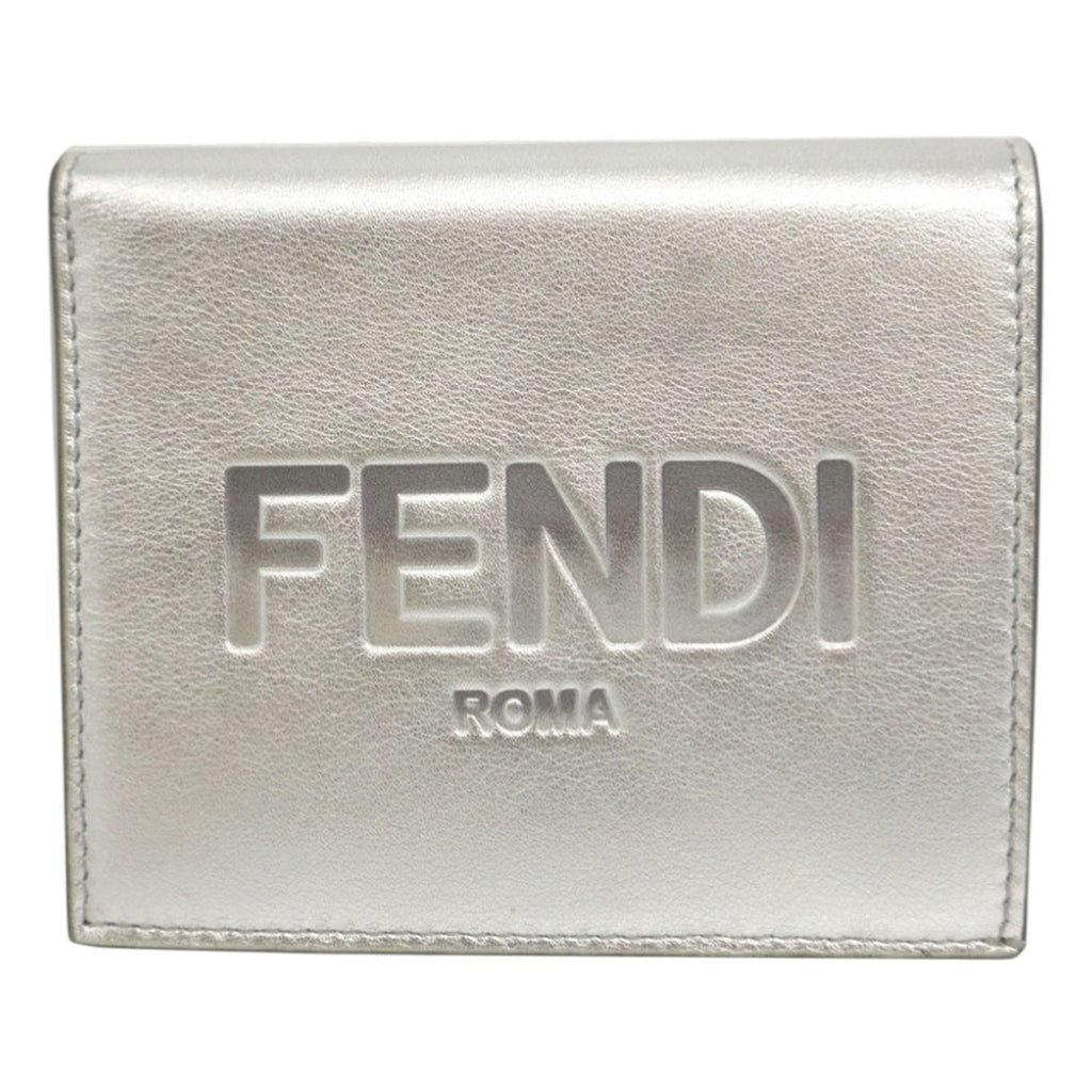 Metallic Leather Logo Bifold Compact Wallet