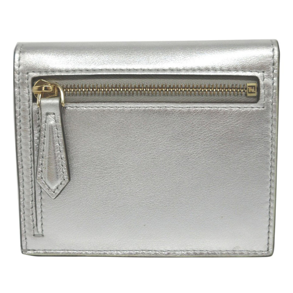 Metallic Leather Logo Bifold Compact Wallet