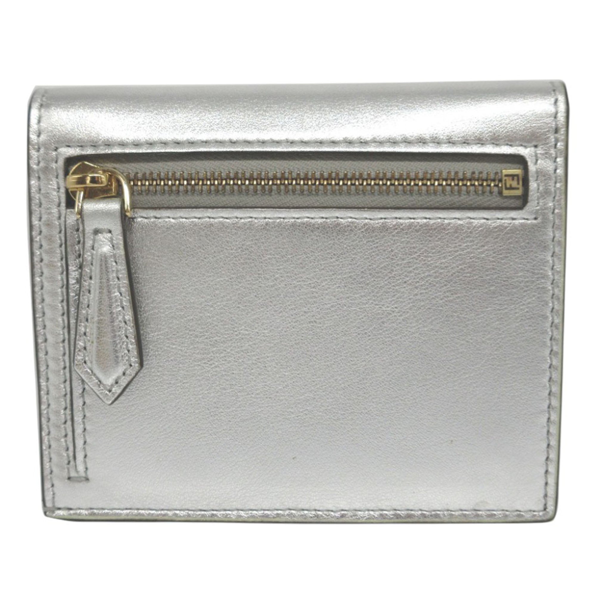 Metallic Leather Logo Bifold Compact Wallet