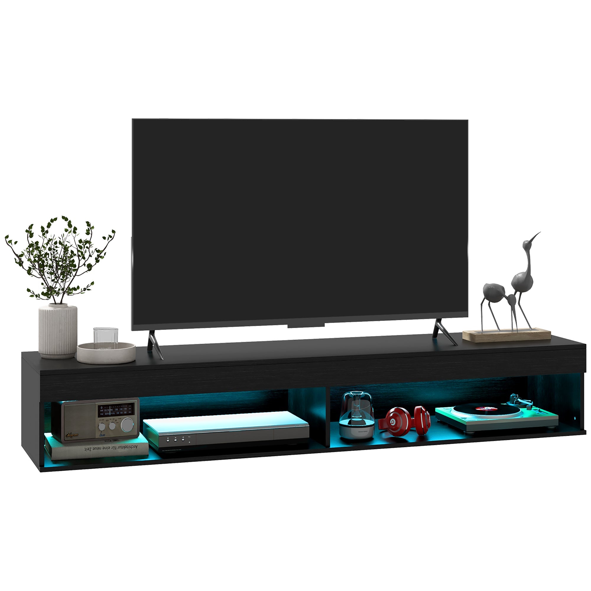 Floating TV Stand with LED Lights for 75" TVs Wall Mounted, Black