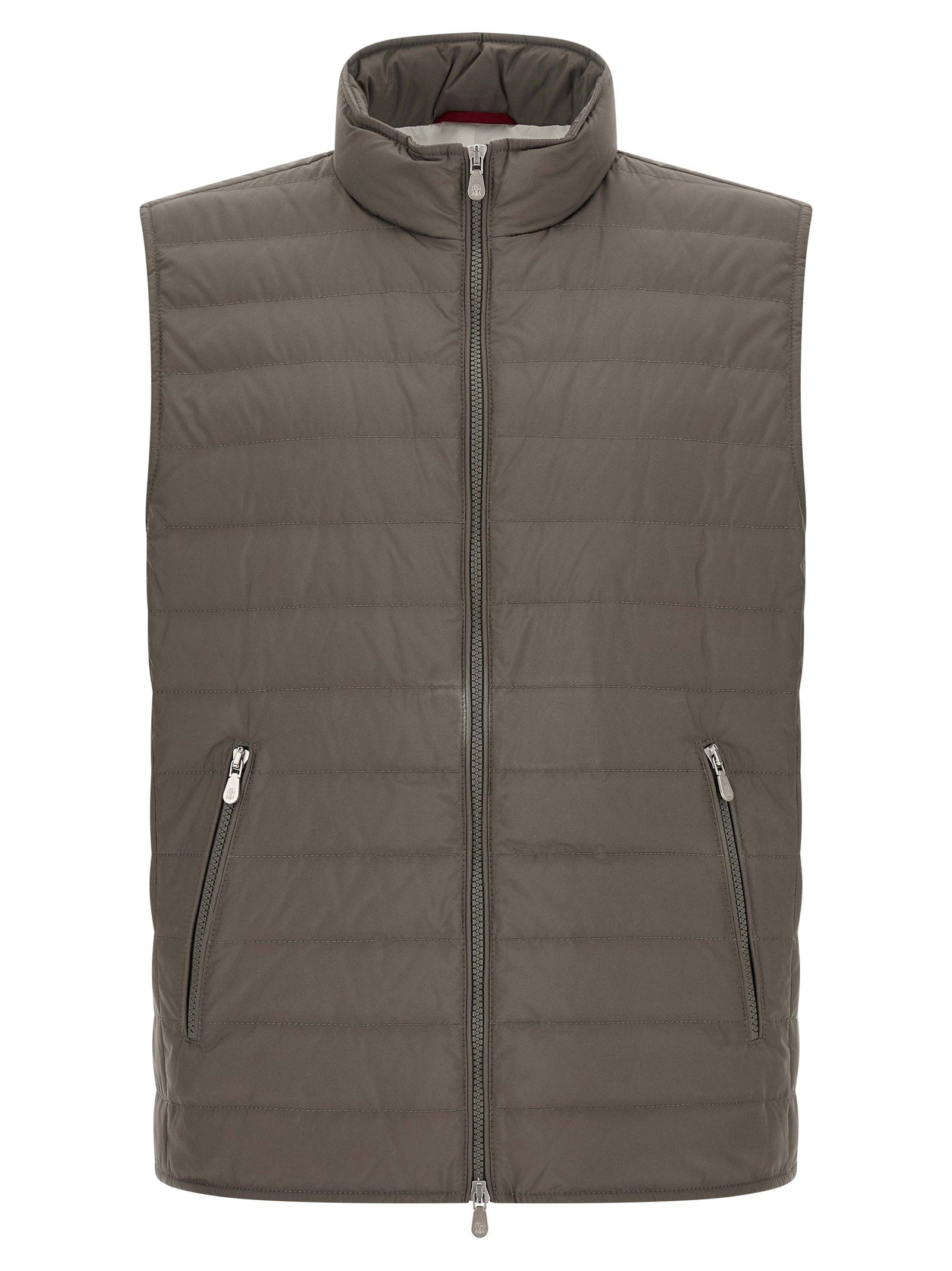 Brunello Cucinelli Quilted Goose Down Vest — Olive Green