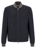 Brunello Cucinelli Cashmere Bomber with Knit Collar Jacket — Navy