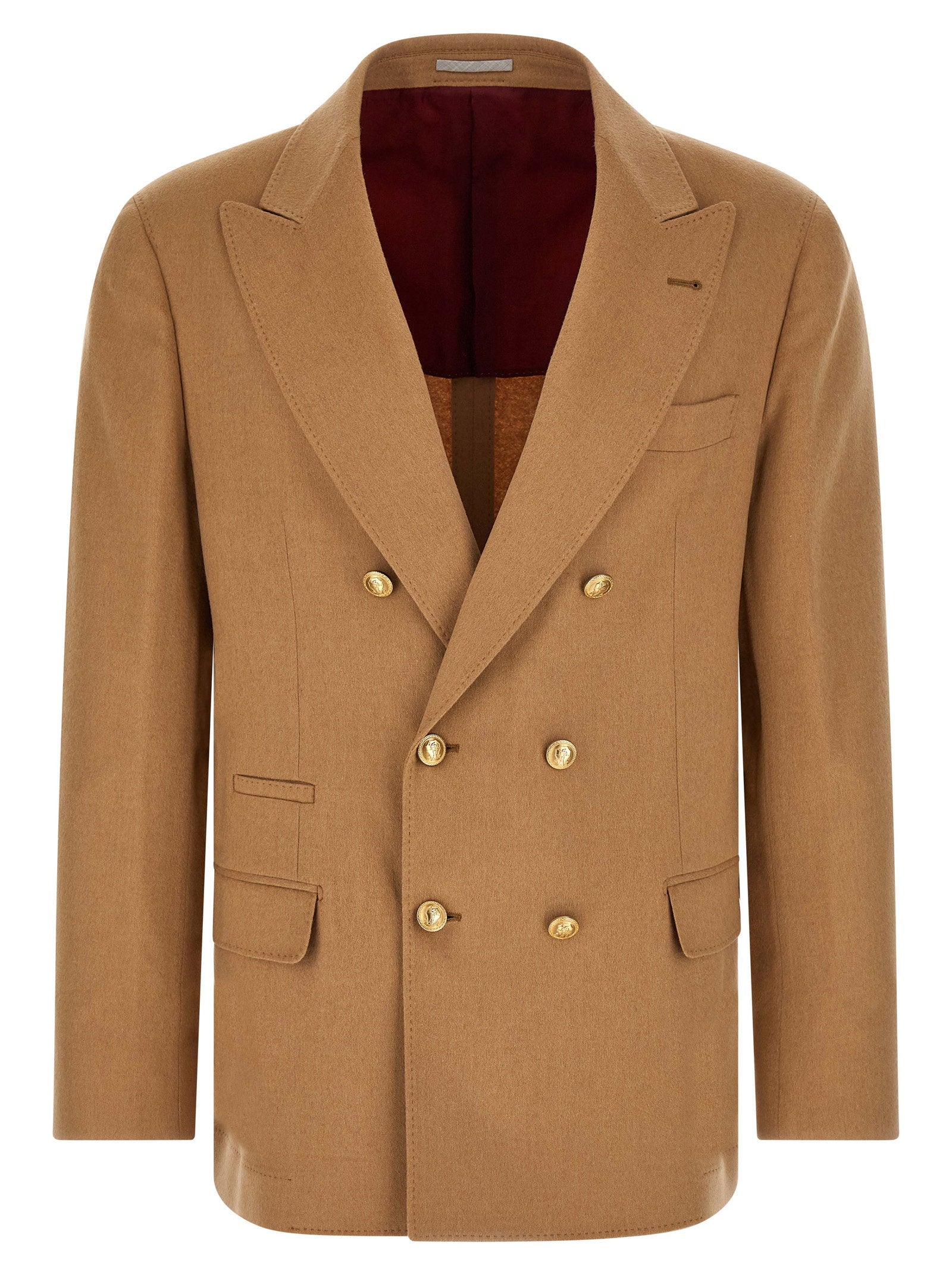 Brunello Cucinelli Double-Breasted Camel Blazer — Camel
