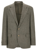 Brunello Cucinelli Prince of Wales Wool-Cashmere Blazer — Green