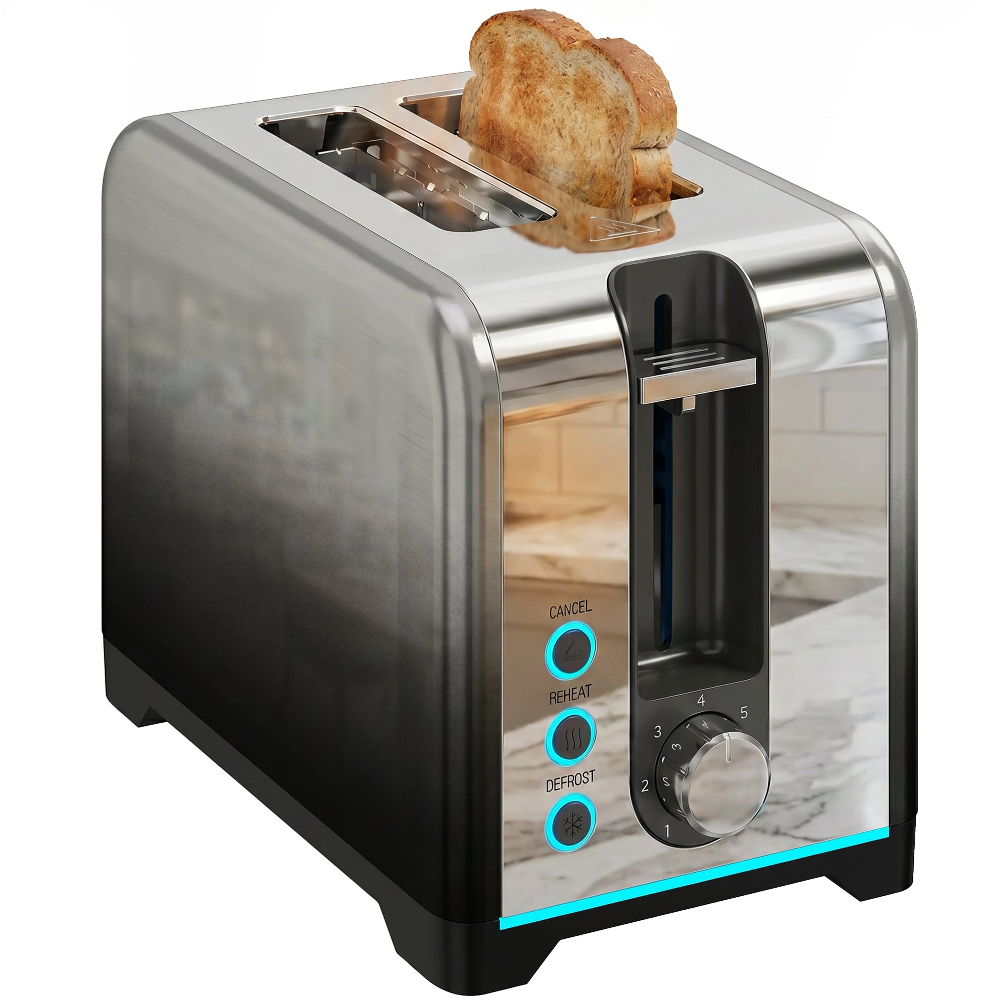 2-Slice 930W Toaster with 7 Browning Levels, Self-Centering Slots, Reheat & Defrost, Black