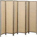 6 Panel Room Divider, 6 FT Lightweight Folding Privacy Screen, Freestanding Handwoven Partition, Brown