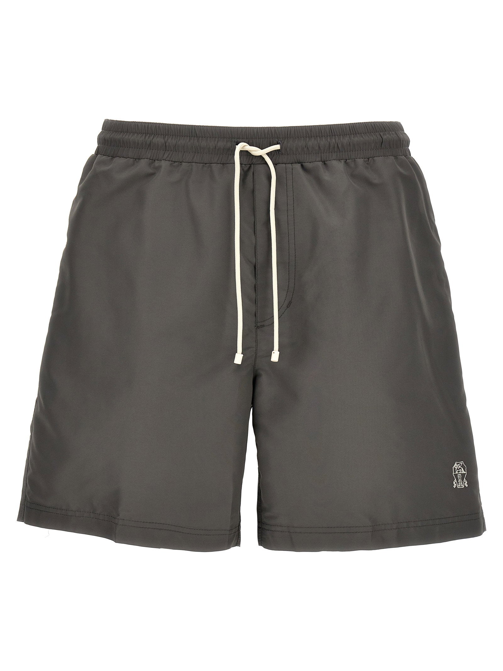 Brunello Cucinelli Logo-Embroidered Shorts — Charcoal