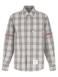 Thom Browne Plaid Cotton Poplin with RWB Grosgrain Bands Shirt — Gray