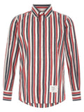 Thom Browne Striped Madras Cotton Shirt — Red
