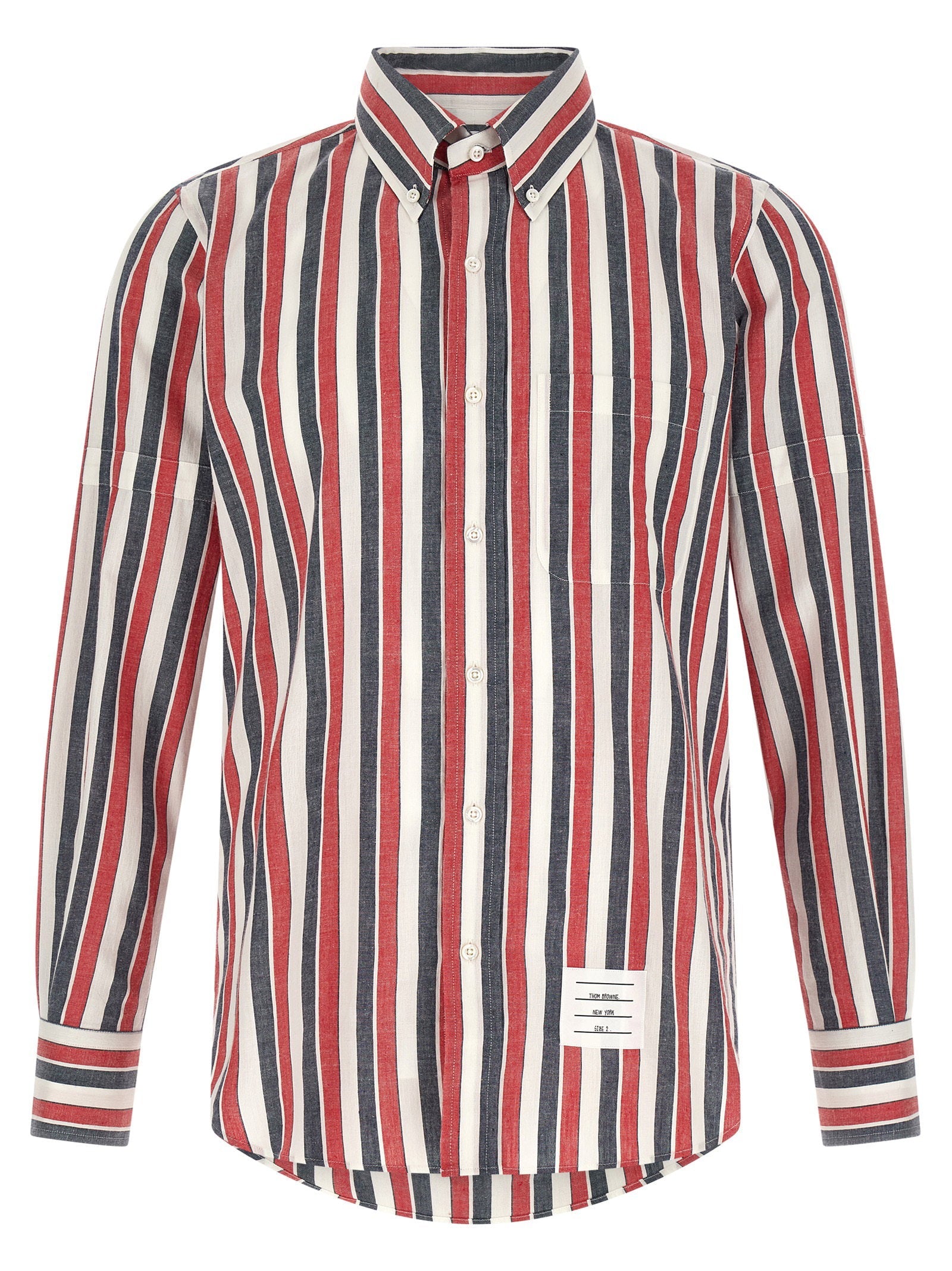 Thom Browne Striped Madras Cotton Shirt — Red