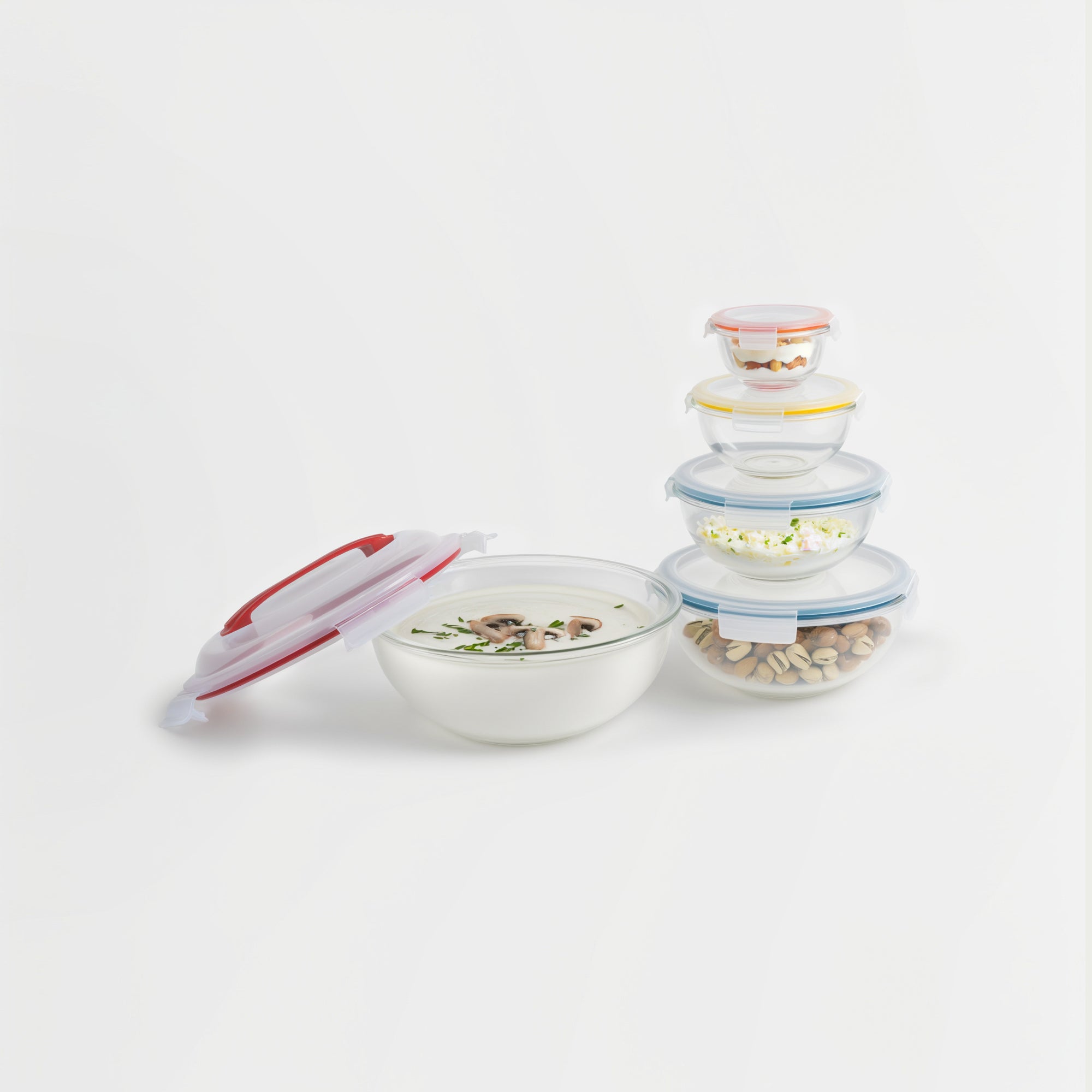 GENICOOK 10-PC Mix, Store & Serve Glass Bowl Set with handles