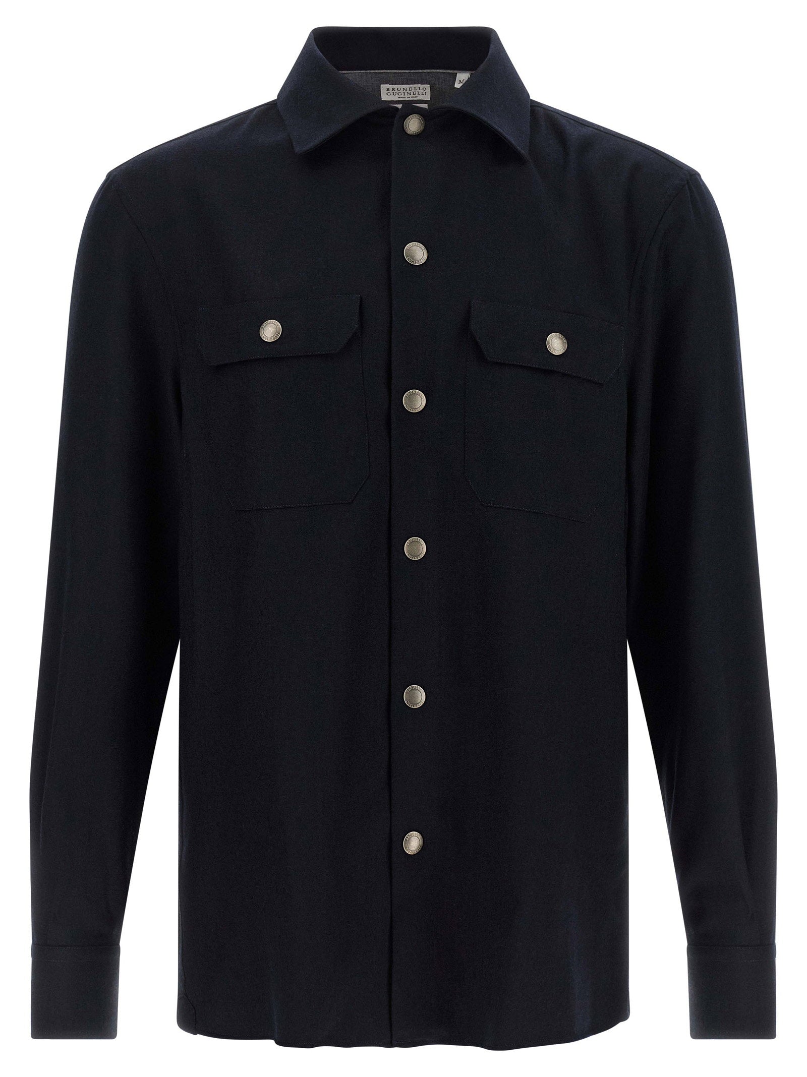 Brunello Cucinelli Virgin Wool Flannel Overshirt — Navy