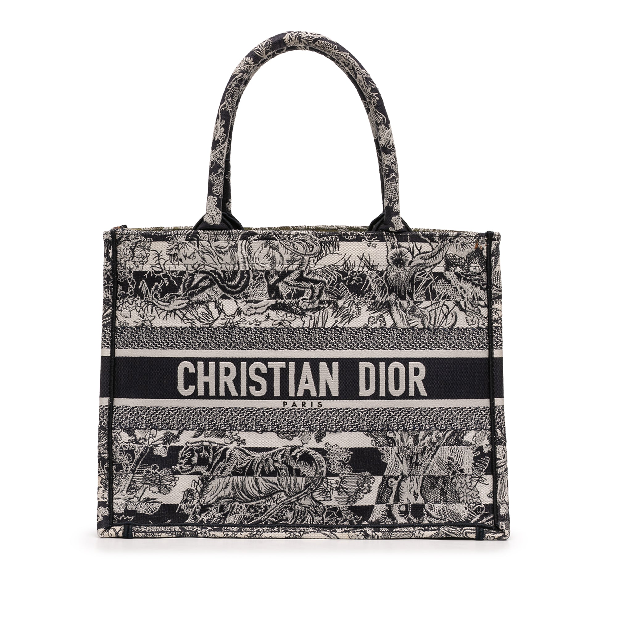 Medium Striped Canvas Reverse Embroidered Dioriviera Toile de Jouy Book Tote
