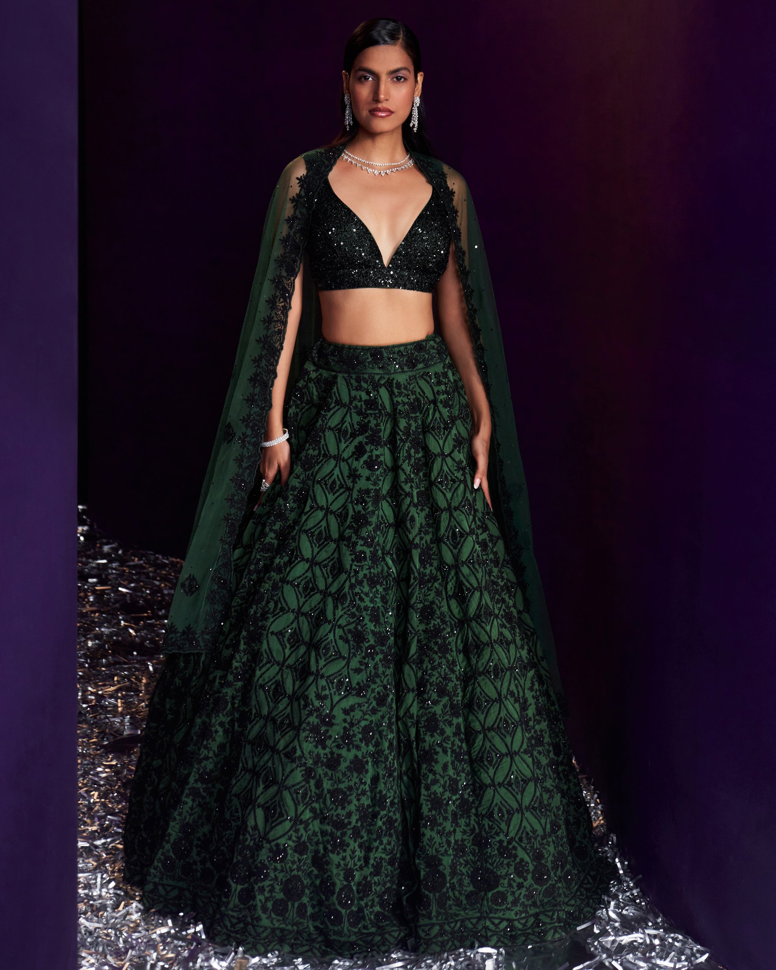 Green Organza Lehenga Set By KYNAH, Luxury Indian Fashion & Bridal Wear