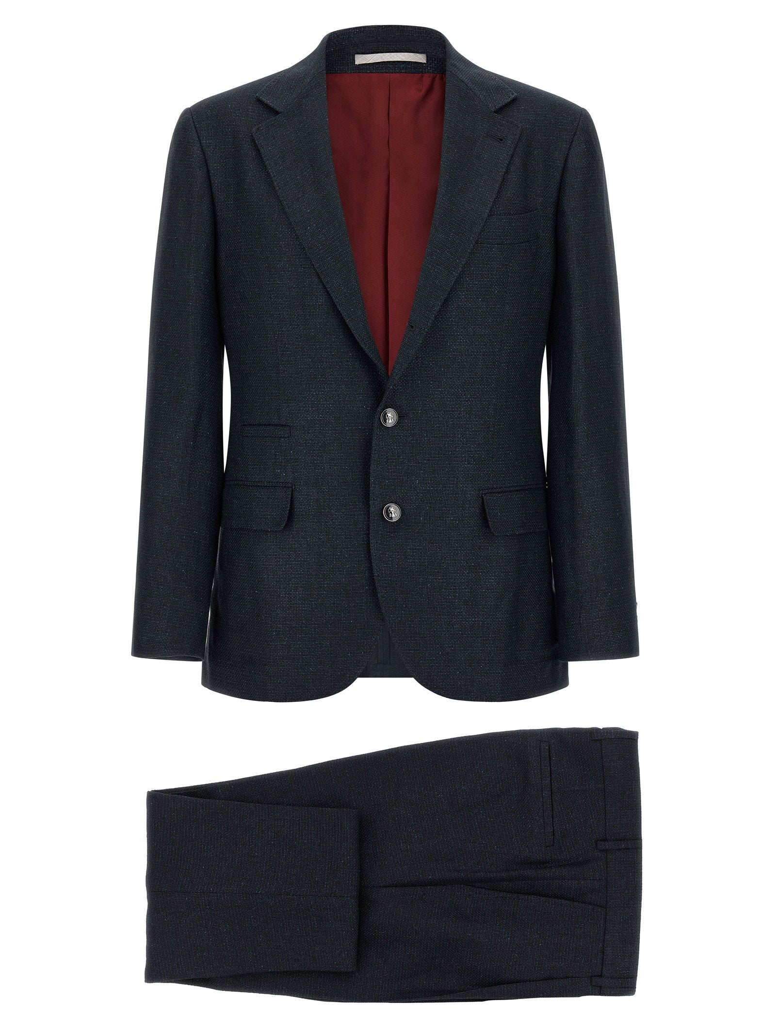 Brunello Cucinelli Silk, Linen and Wool Hopsack Pant Suit — Charcoal