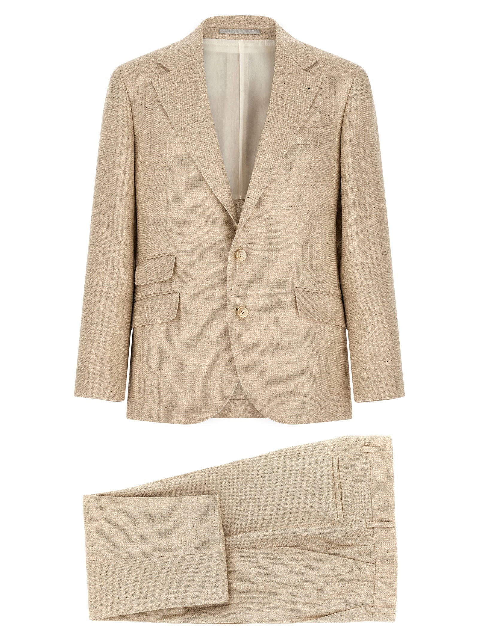 Brunello Cucinelli Hopsack Pant Suit — Beige