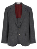 Brunello Cucinelli Flamed Wool Canvas Blazer — Gray
