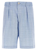 Brunello Cucinelli Chevron Linen-Wool Blend Bermuda Shorts — Blue