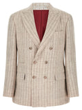 Brunello Cucinelli Pinstriped Linen Twill Blazer — Beige