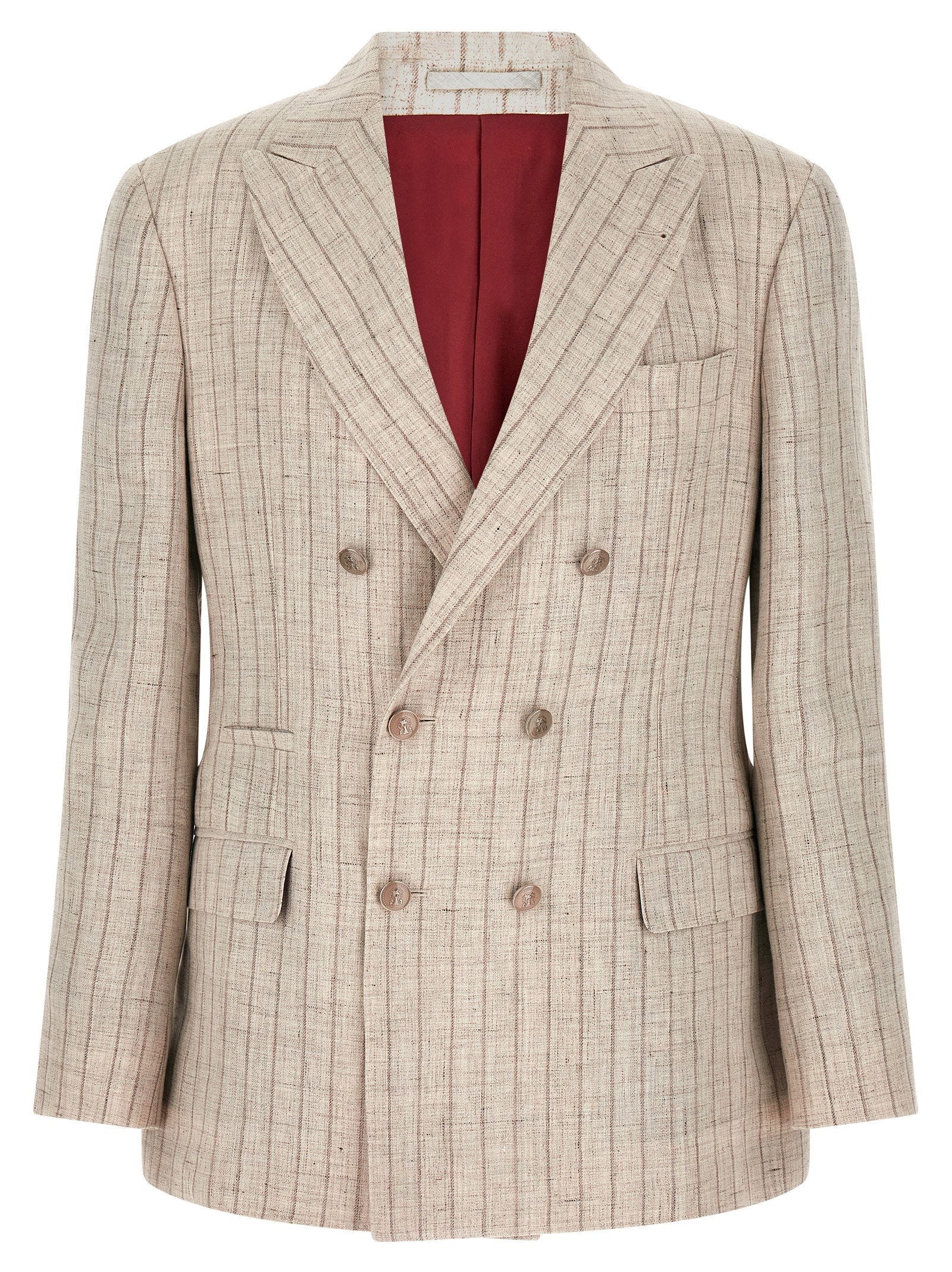 Brunello Cucinelli Pinstriped Linen Twill Blazer — Beige