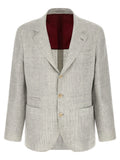 Brunello Cucinelli Linen Pied de Poule Blazer — Cream