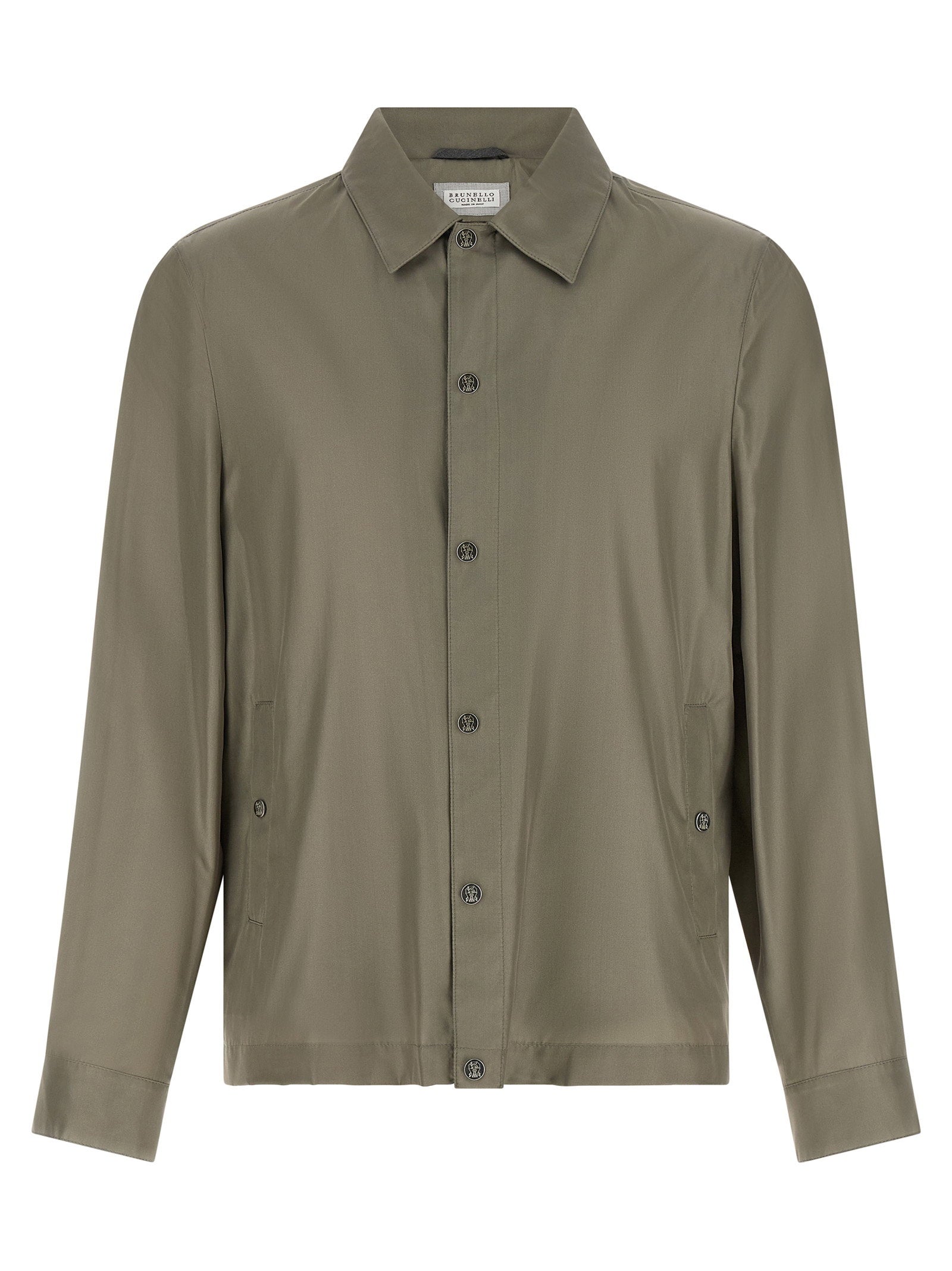 Brunello Cucinelli Water-Resistant Membrane Silk Jacket — Sage green