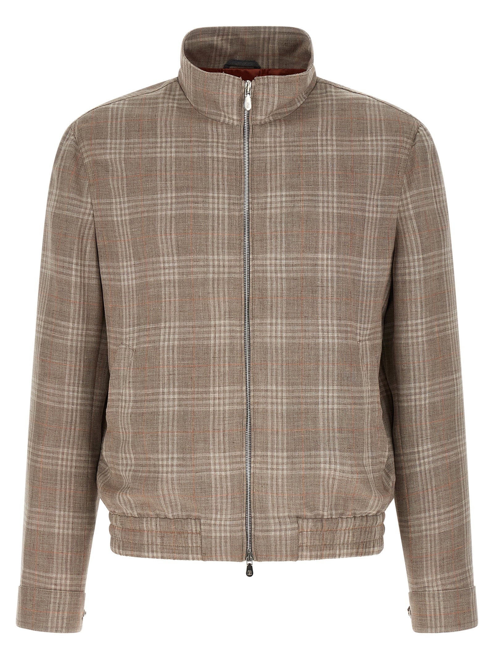 Brunello Cucinelli Tartan Wool Blend Jacket — Beige