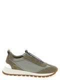 Brunello Cucinelli Techno Fabric with Suede Sneakers — Taupe