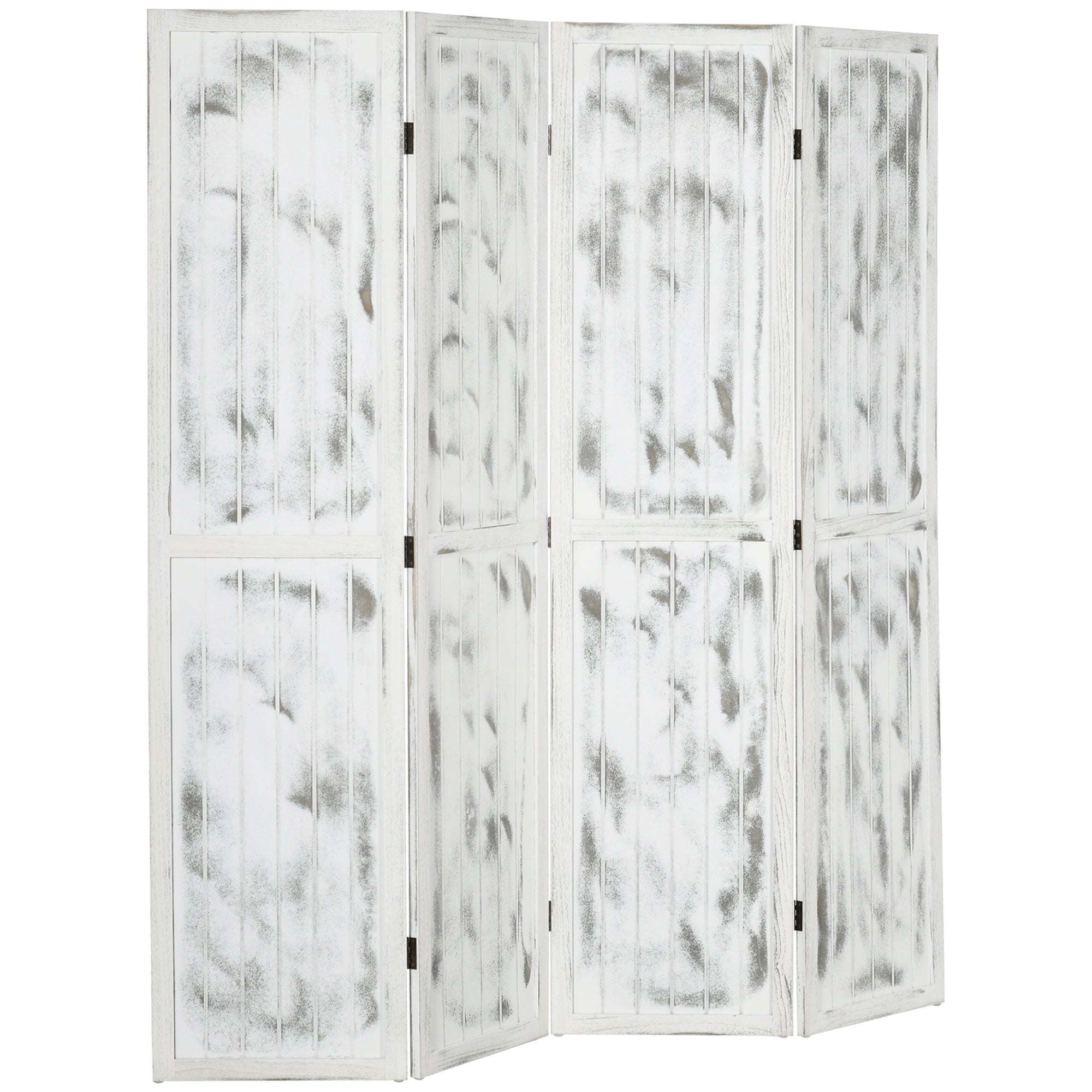 4-Panel Room Divider, 5.6 Ft. Tall Indoors Folding Privacy Screen Panels, Rustic White