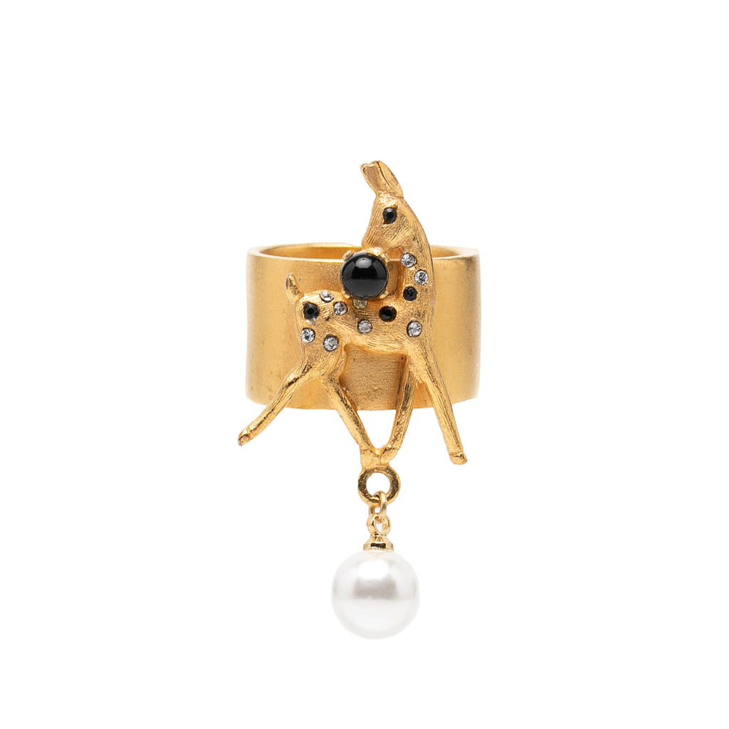 Gold Plated Rhinestone and Faux Pearl Bambi Ring