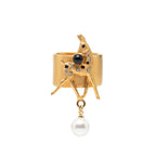 Gold Plated Rhinestone and Faux Pearl Bambi Ring