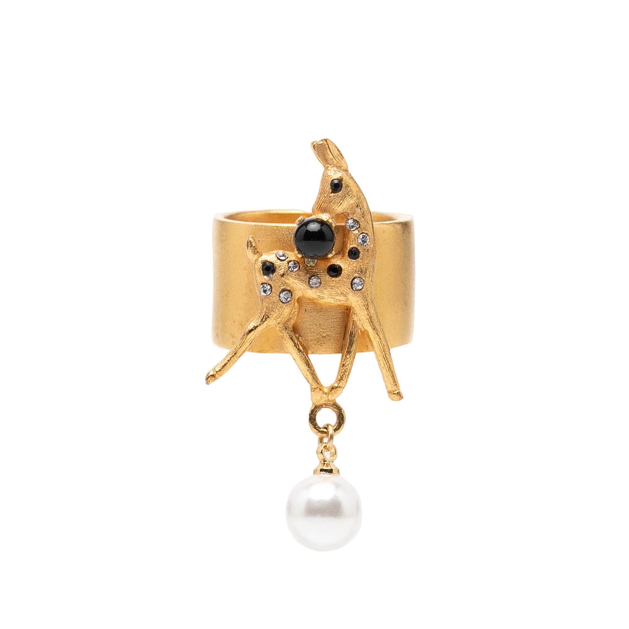 Gold Plated Rhinestone and Faux Pearl Bambi Ring
