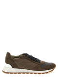 Brunello Cucinelli Mixed-Material Lace-Up Sneaker — Taupe