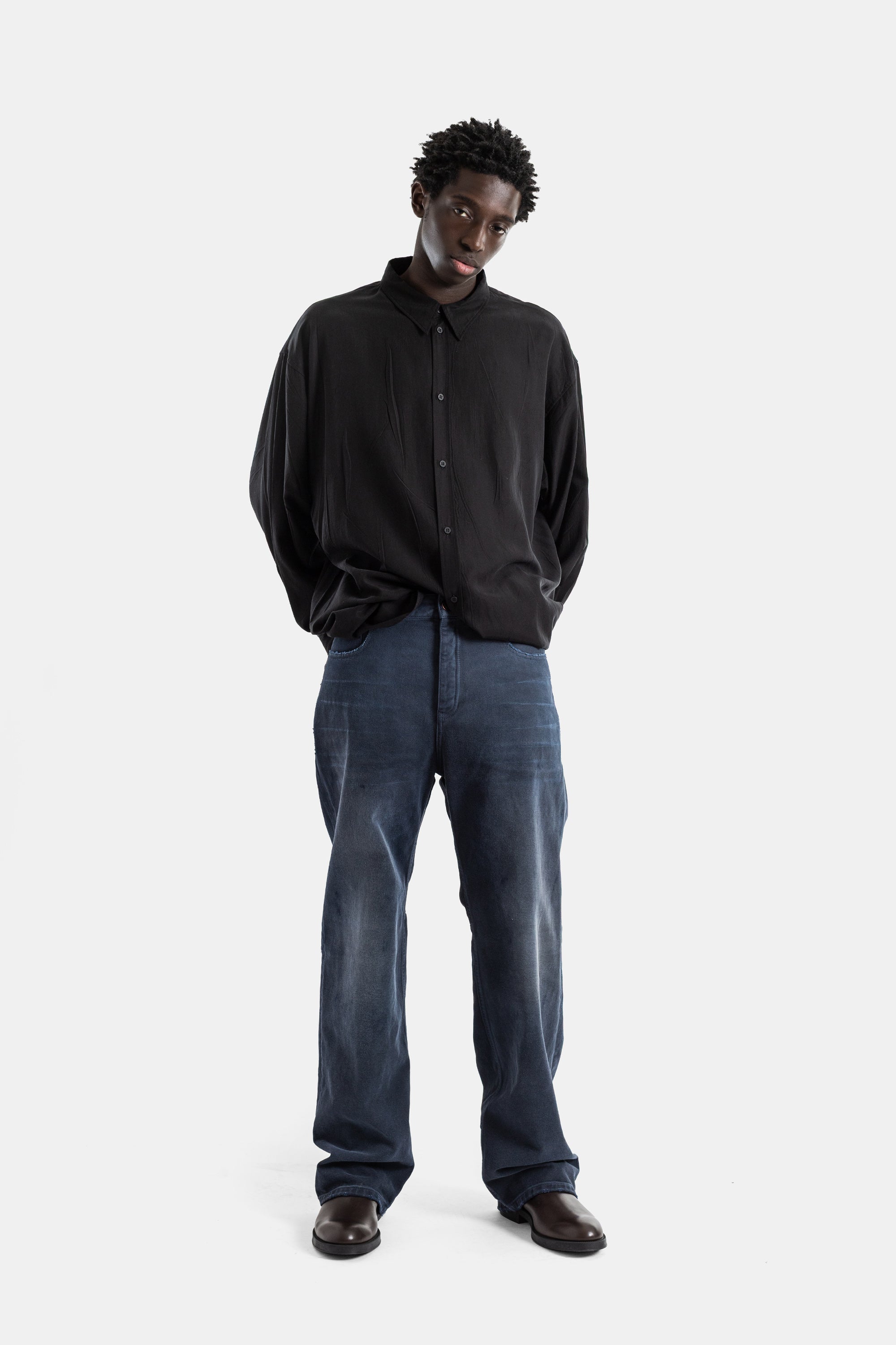 Balenciaga Curved Knee Overdyed Jeans — Blue