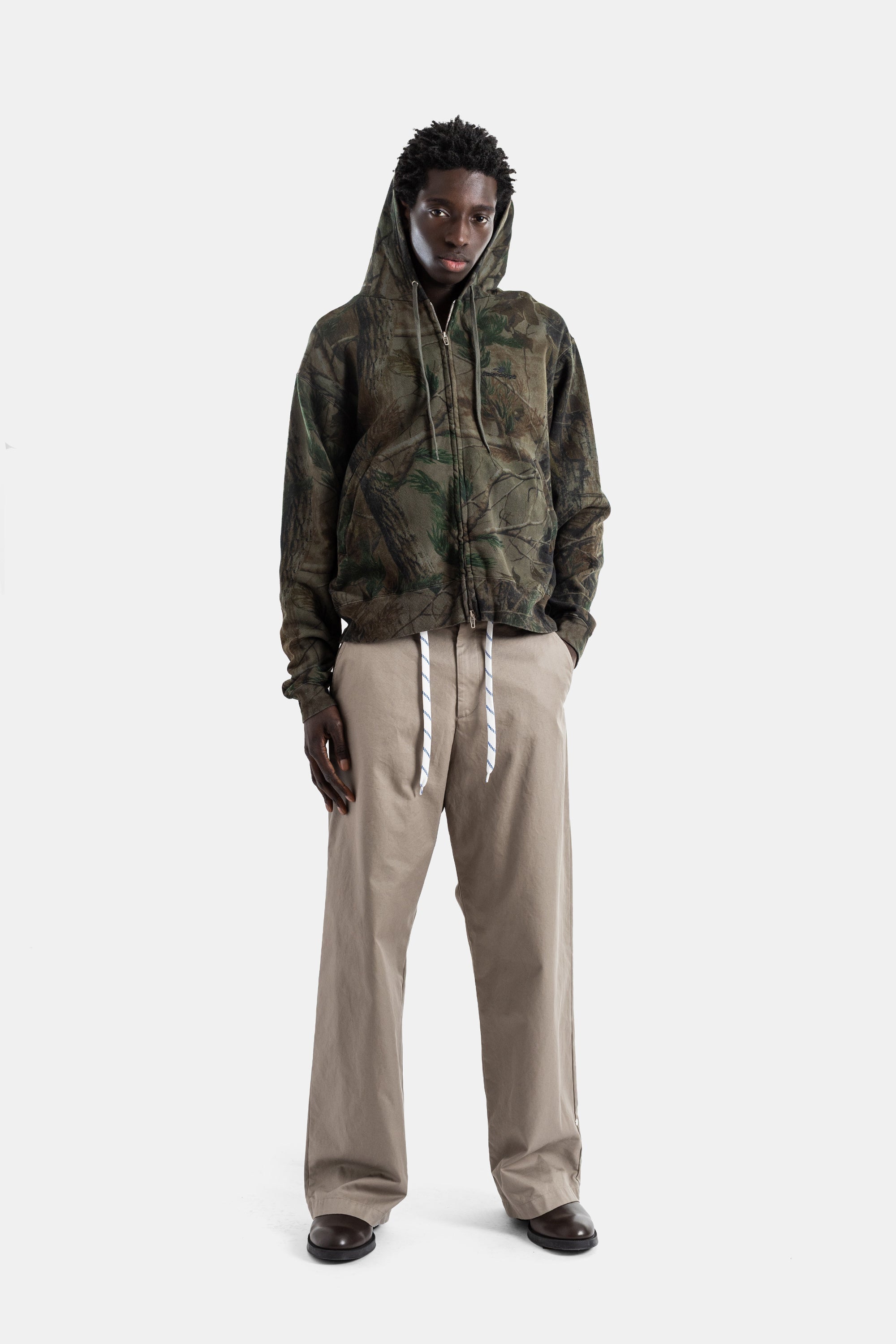 Balenciaga Forest Camo Print Cotton Dry Fleece Hoodie — olive