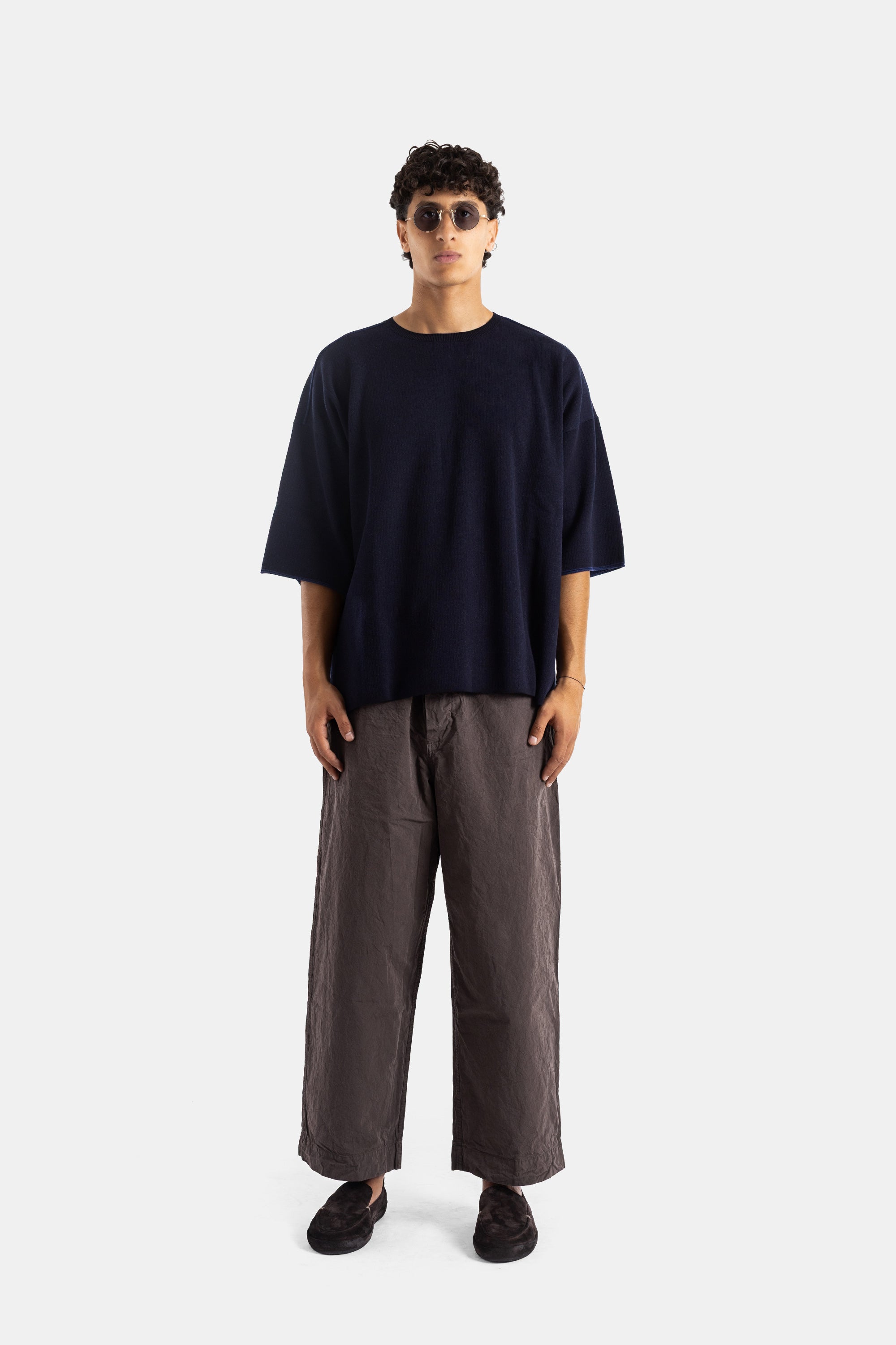Casey Casey Cotton-Wool Knit T-Shirt — Navy