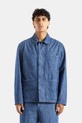 Jil Sander Washed Cotton Chambray Jacket — Blue