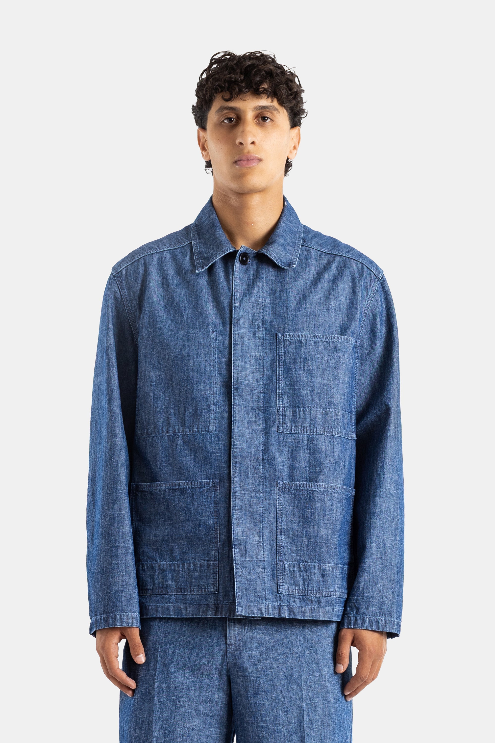 Jil Sander Washed Cotton Chambray Jacket — Blue