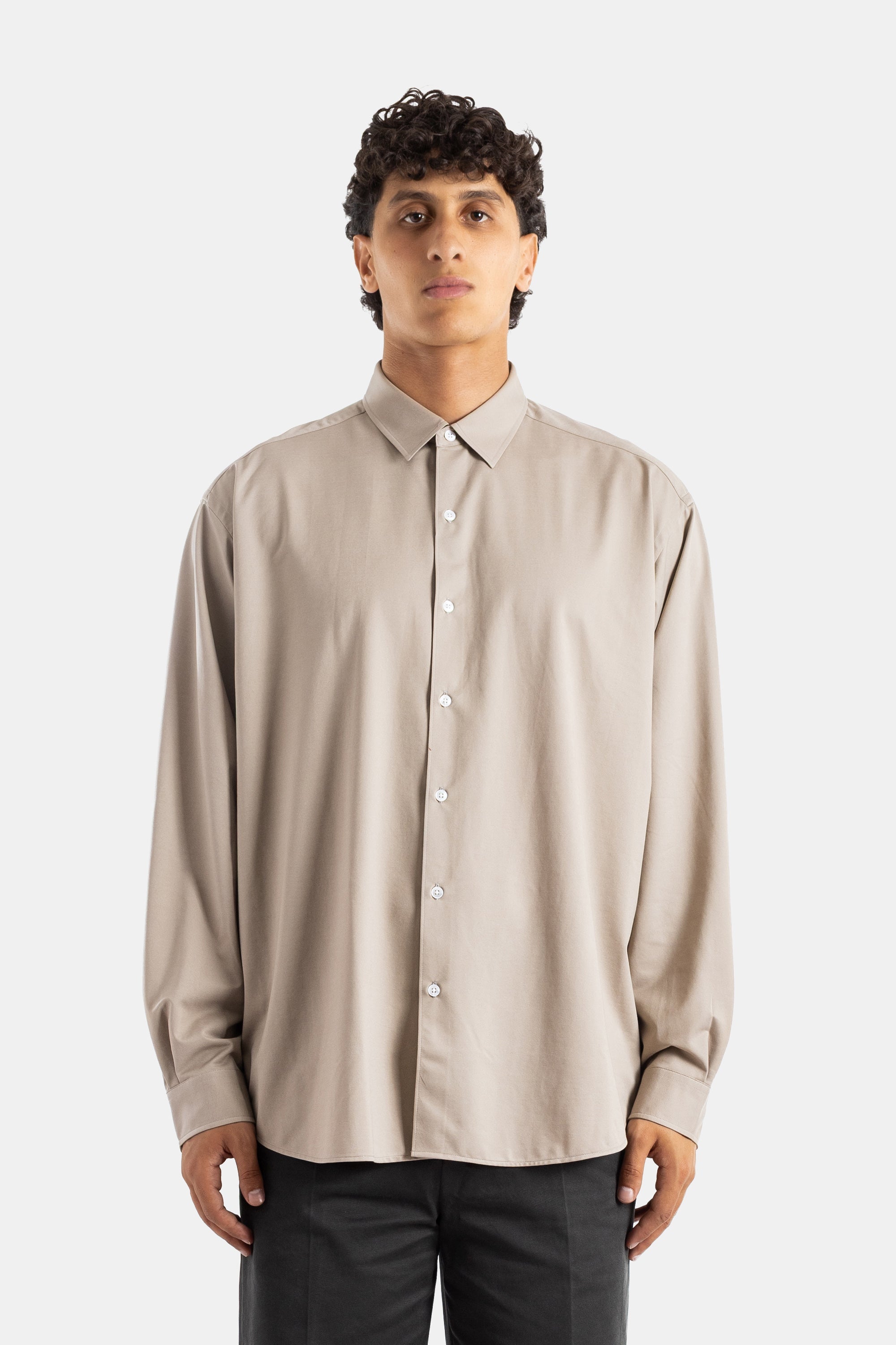 Kanemasa Phil. Oversize Cotton Jersey Shirt — Beige