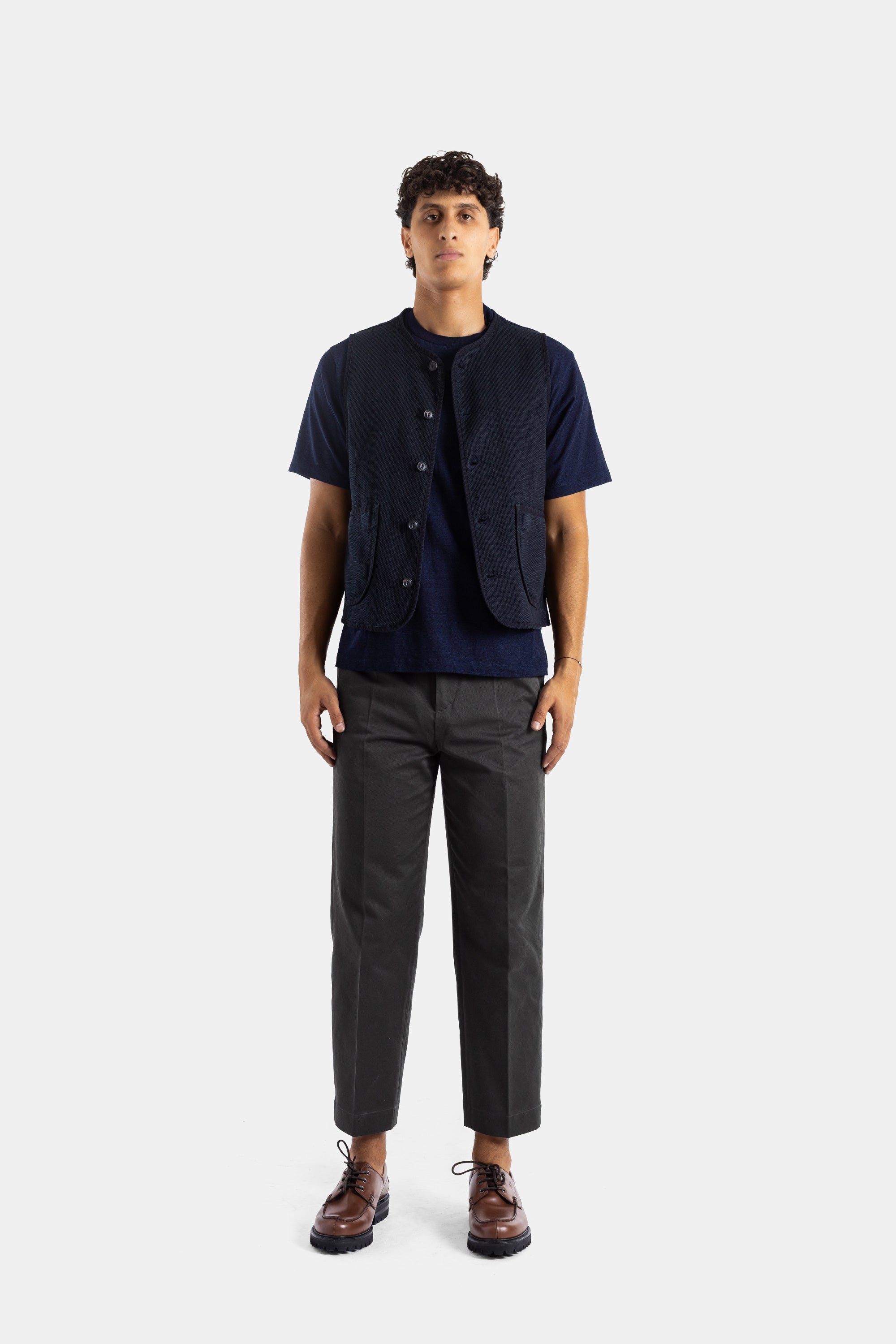 Momotaro Yarn-Dyed Indigo Cotton T-Shirt — Navy