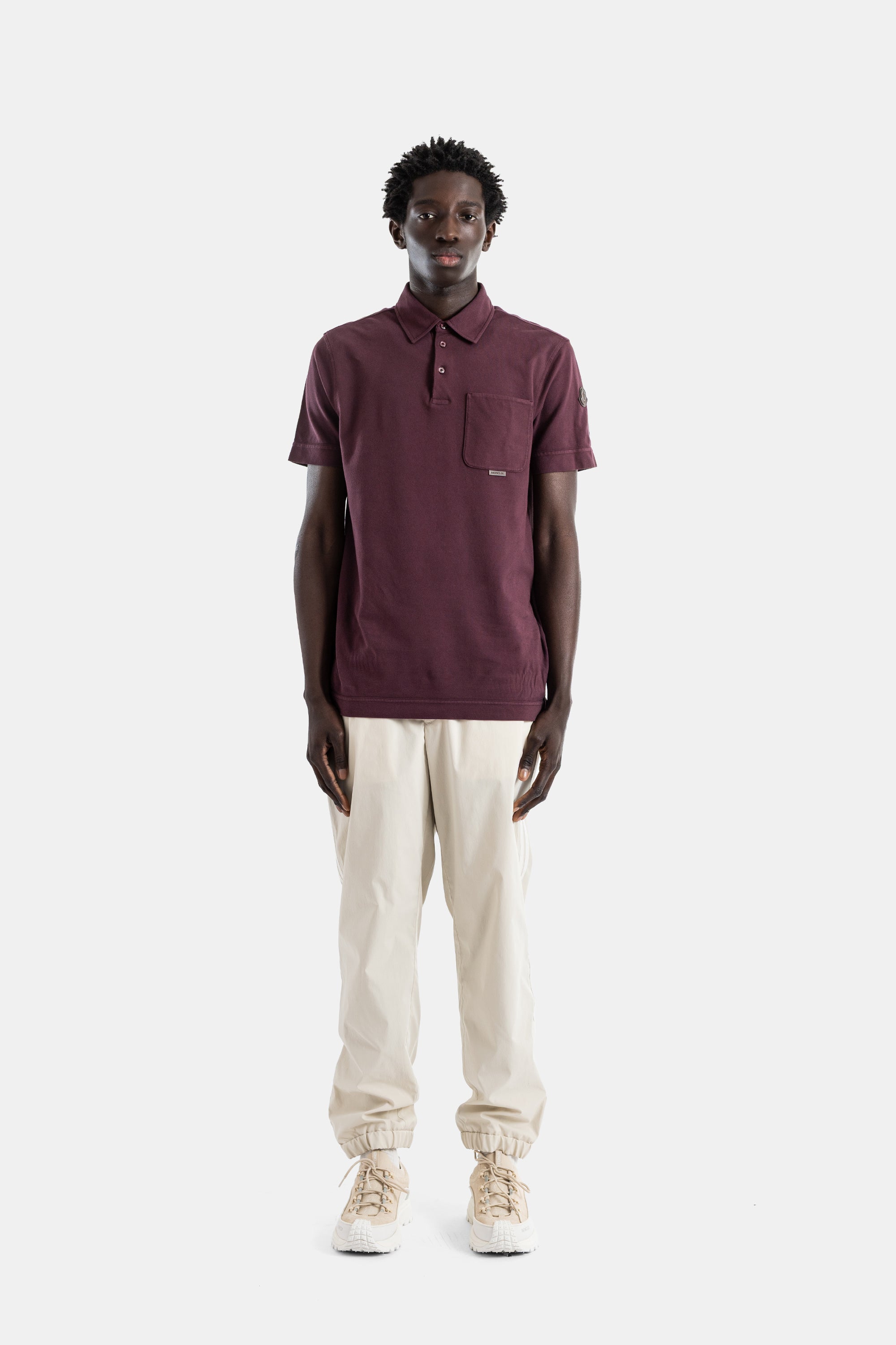 Moncler Garment-Dyed Piqué Cotton Polo — Burgundy