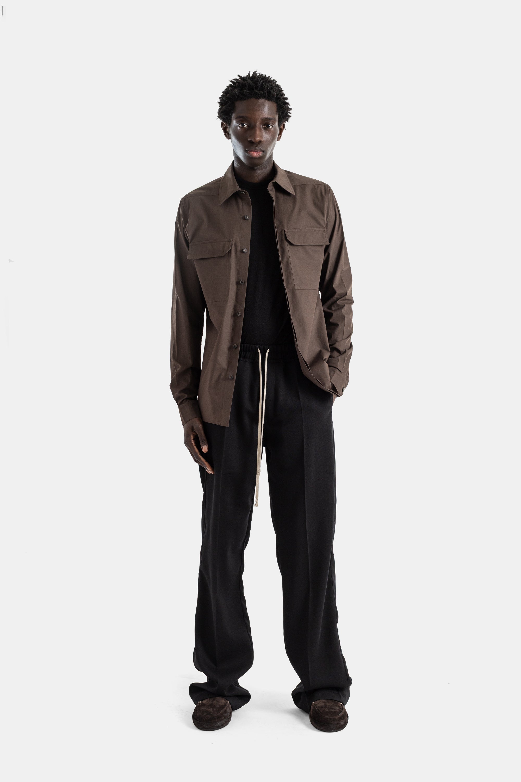 Rick Owens Long-Sleeved Cotton Poplin Work Shirt Shirt — Brown
