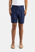 Sease Pleated Linen-Cotton Blend Shorts — Navy