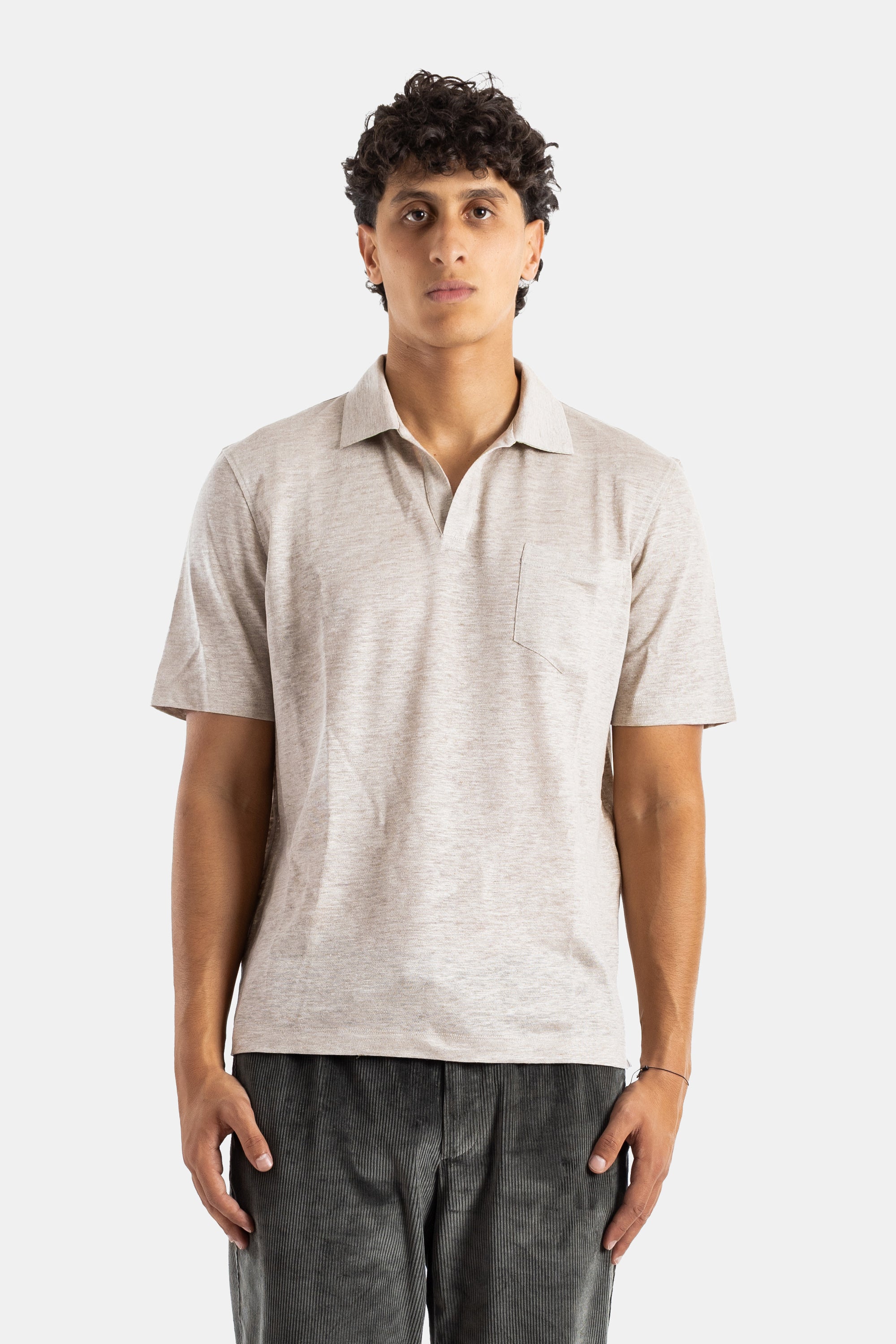 Sease Lightweight Linen Polo — Beige